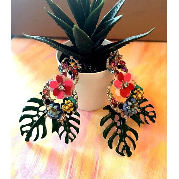 Fun Tropical Statement Dangle Earrings - Picture 1 of 7